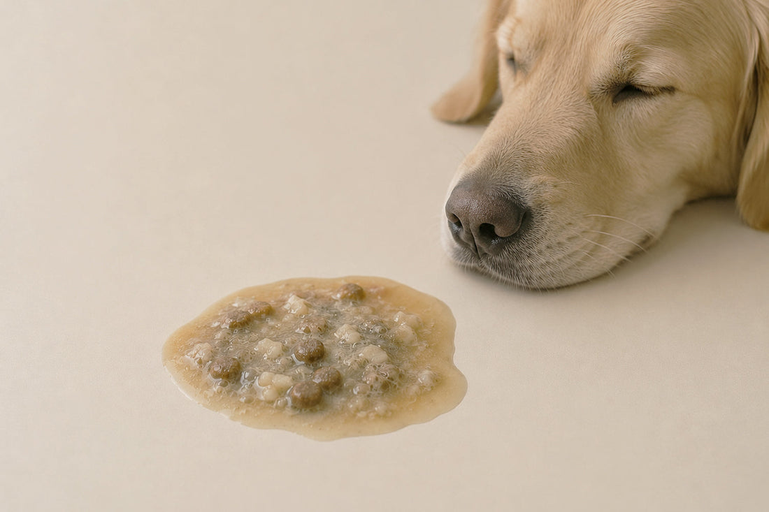 Perro después de vomitar la comida sin digerir