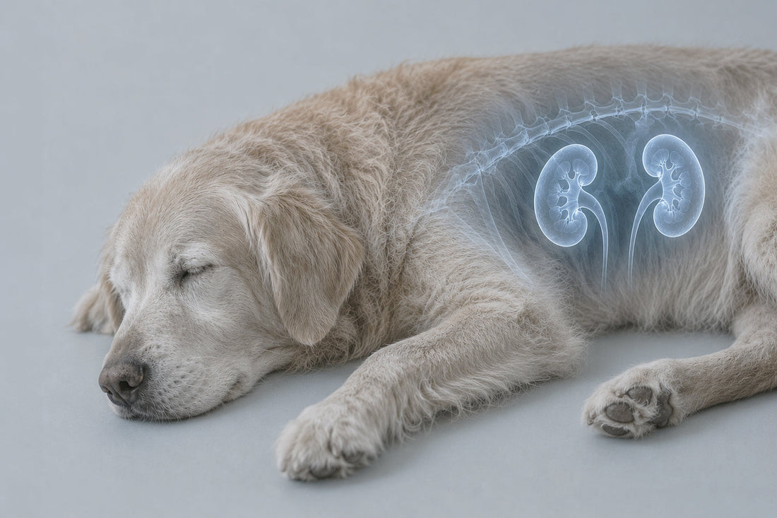 Perro mayor comiendo pienso para insuficiencia renal