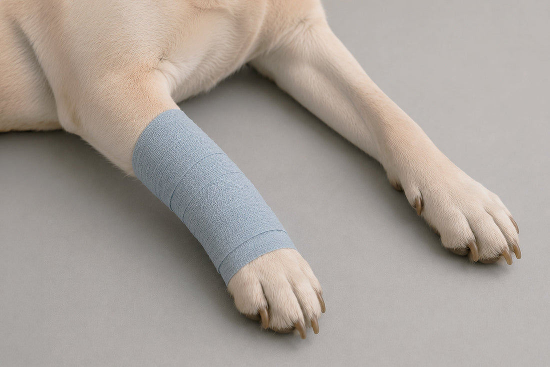 Perro adulto caminando con dificultad, ilustrando los síntomas de artrosis en las articulaciones