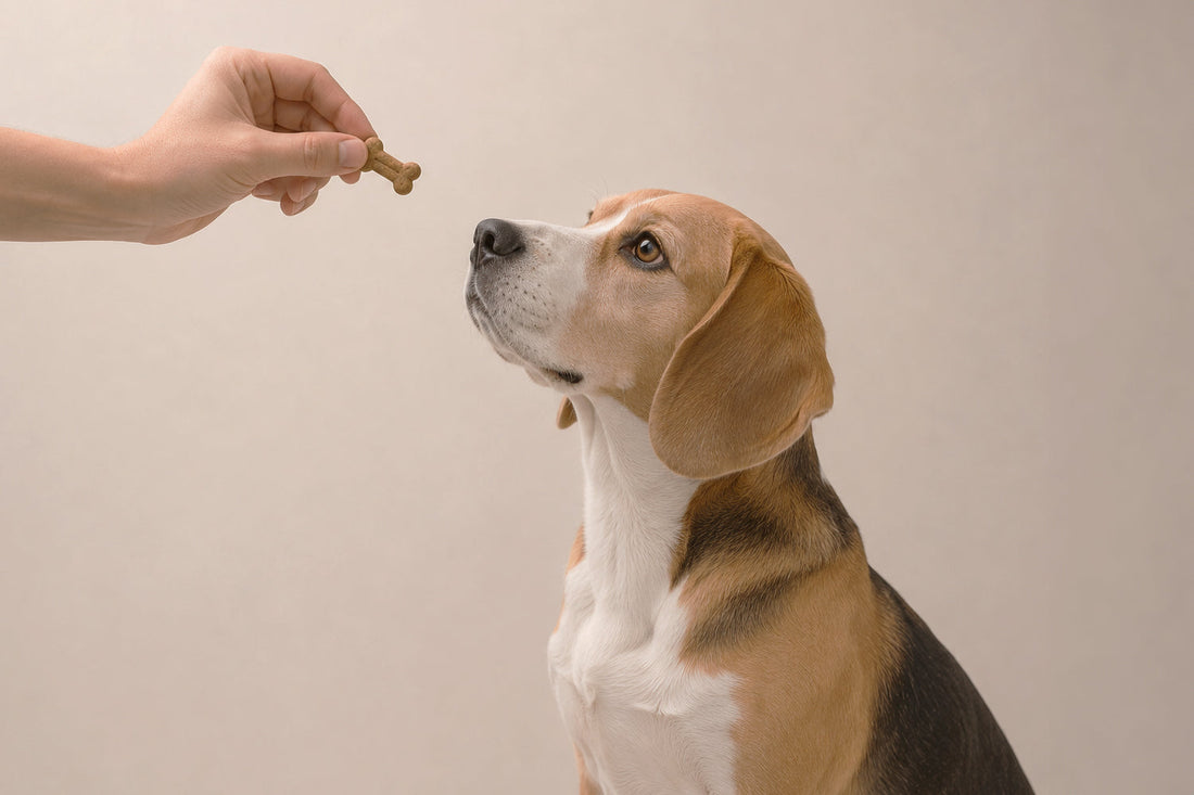 Perro realizando ejercicio de adiestramiento con dueño