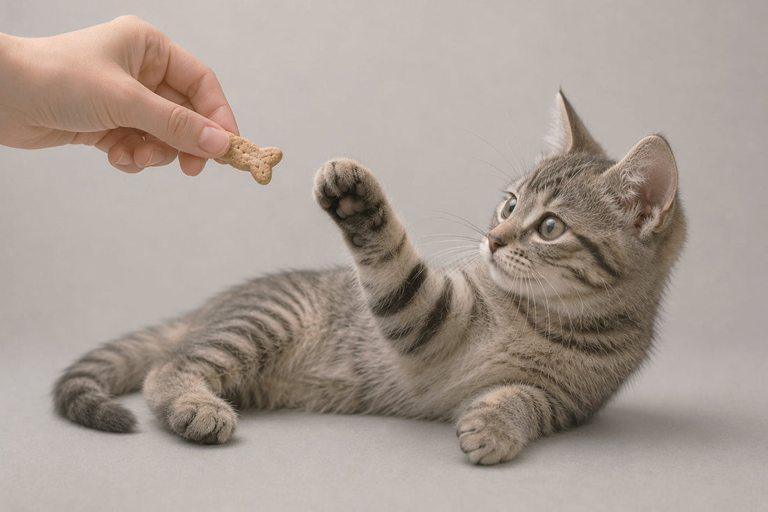 Gato recibiendo refuerzo positivo durante adiestramiento