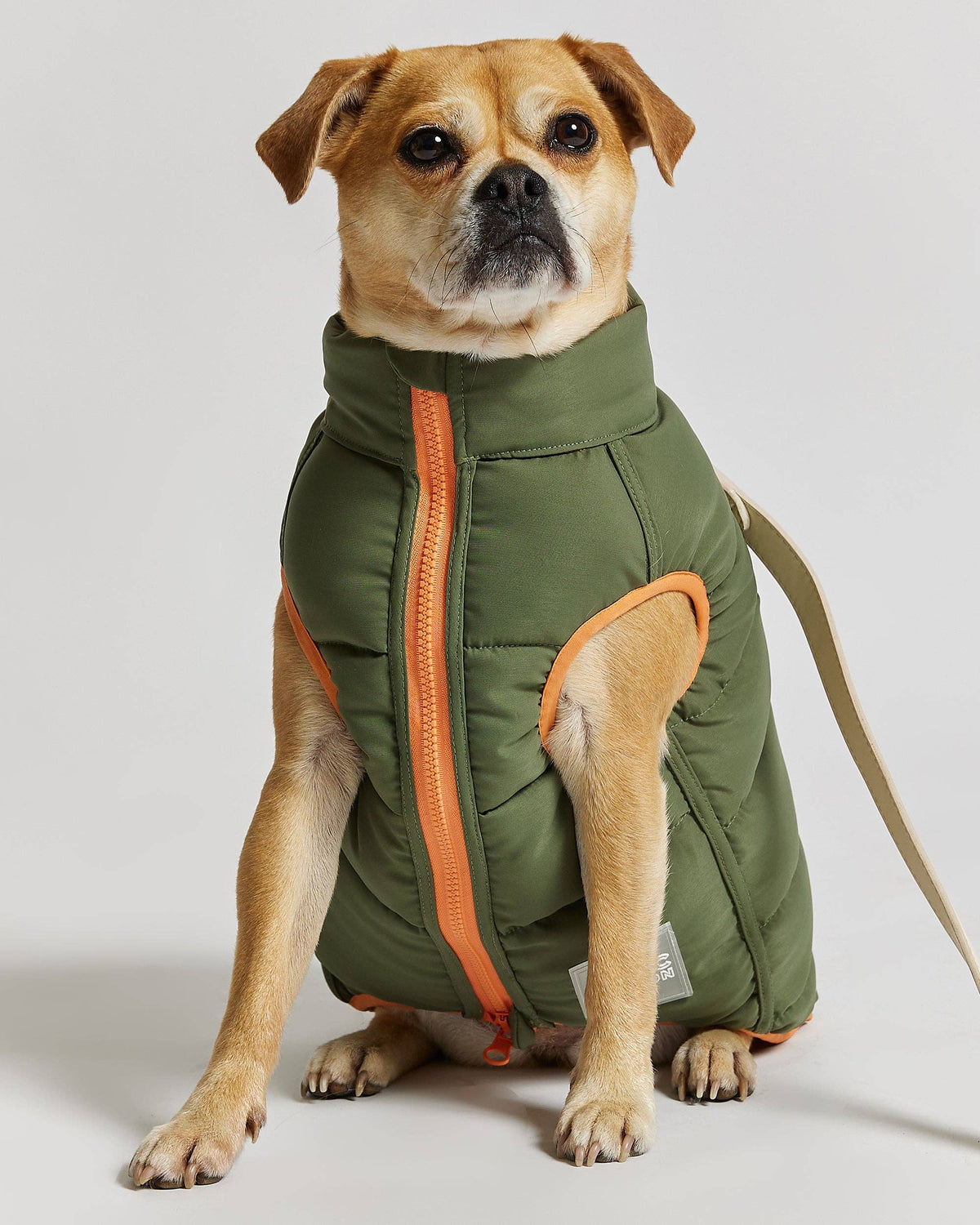 Reversible Dog Puffer Jacket: Coral & Khaki Green - Abrigo