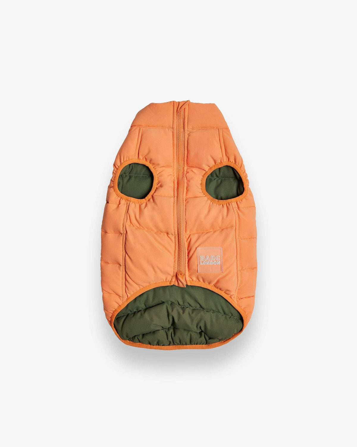 Reversible Dog Puffer Jacket: Coral & Khaki Green - Manteau