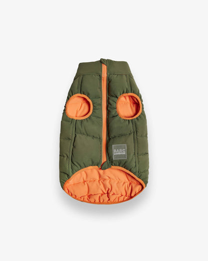 Reversible Dog Puffer Jacket: Coral & Khaki Green - Manteau