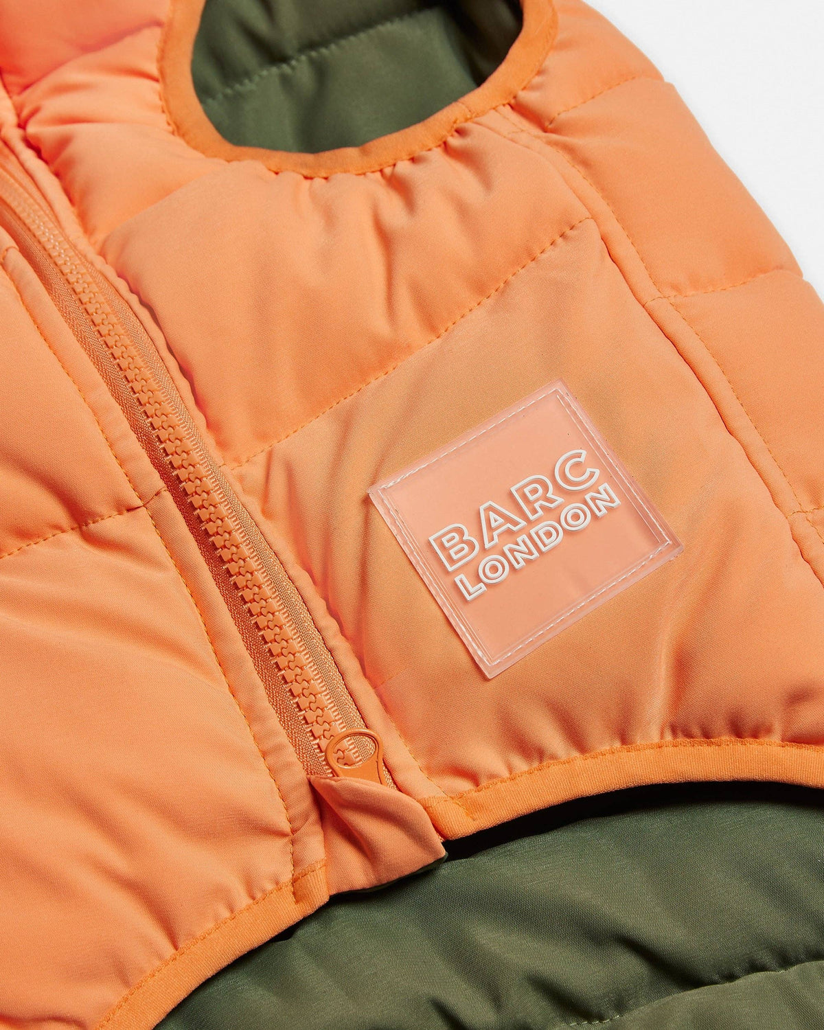 Reversible Dog Puffer Jacket: Coral & Khaki Green - Manteau